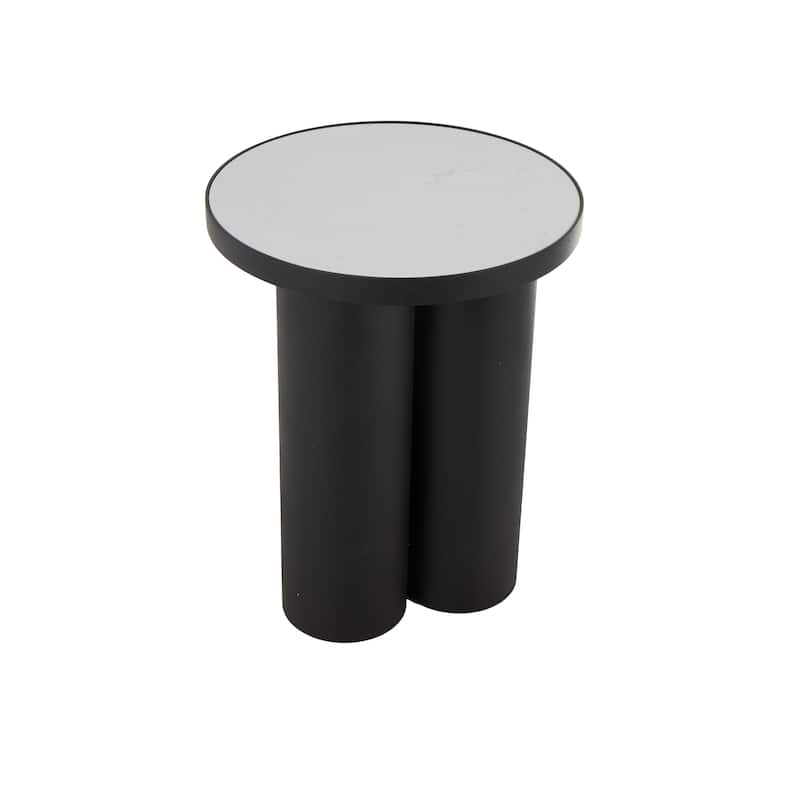 Black Metal Side End Accent Table with White Marble Tabletop