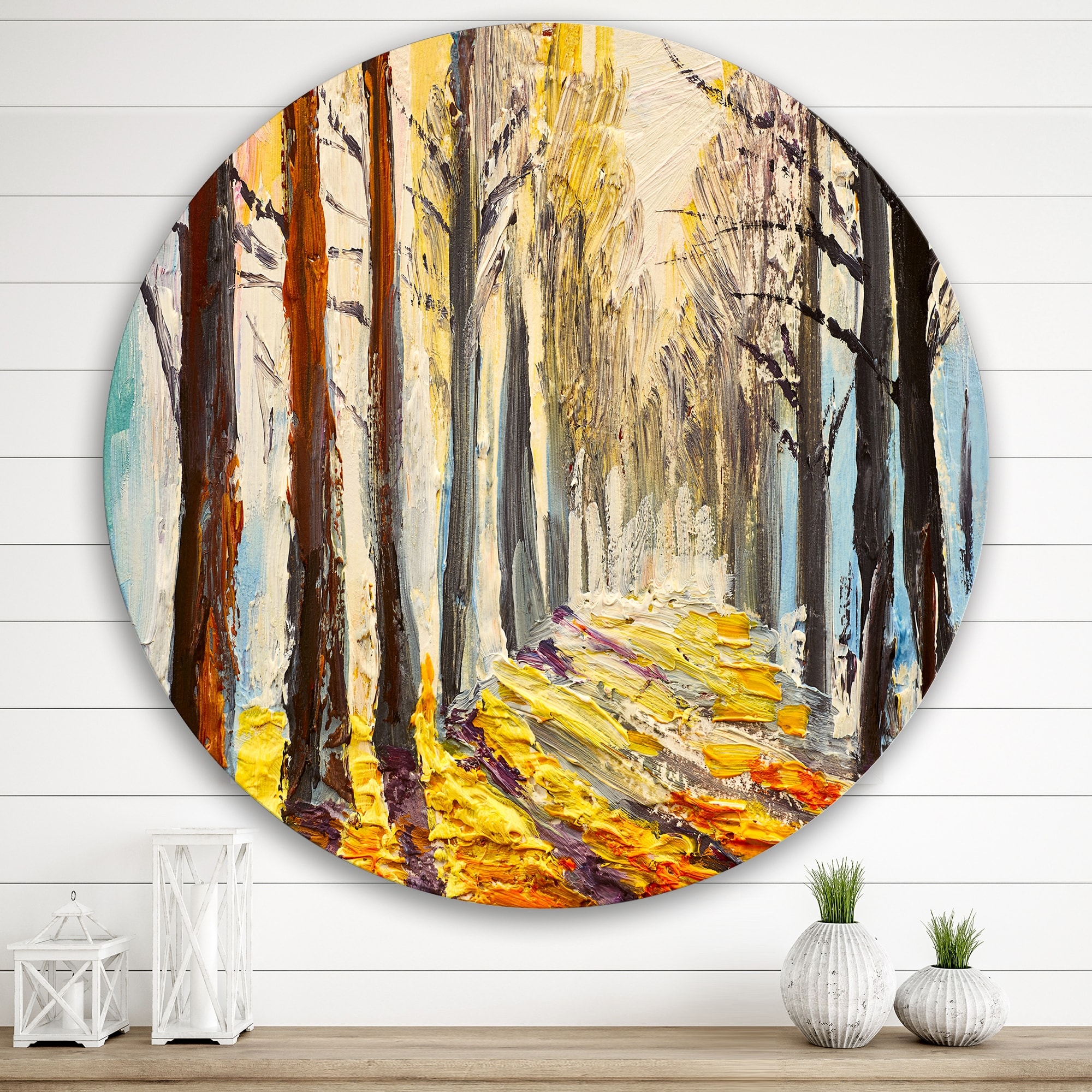 Designart 'Sunshine Through The Autumn Trees' Lake House Metal Circle Wall  Art Bed Bath  Beyond 33359842