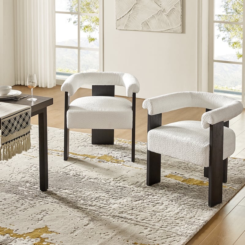 Georg Modern Boucle Dining Chair with Solid Wood Legs Set of 2 by HULALA HOME - Ivory - Short