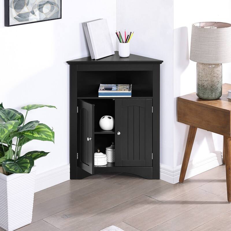 Free Standing Corner Cabinet With Doors and Shelves