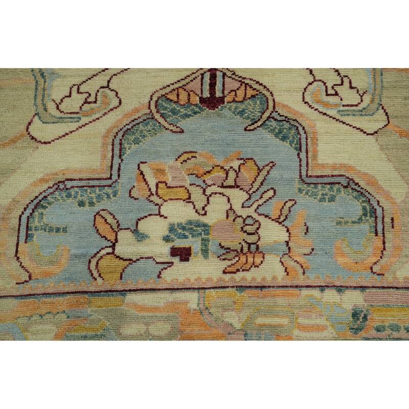 Vegetable Dye Wool Oushak Turkish Area Rug, Medallion Geometric Carpet - 11' 11'' X 9' 0''