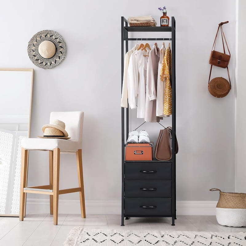 Clothing Rack with Drawers - Black