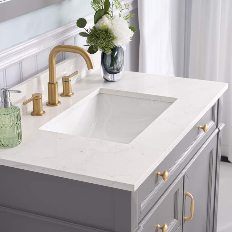 35''H Solid Wood Bath Vanity With Carrera White Quartz Top and Sink