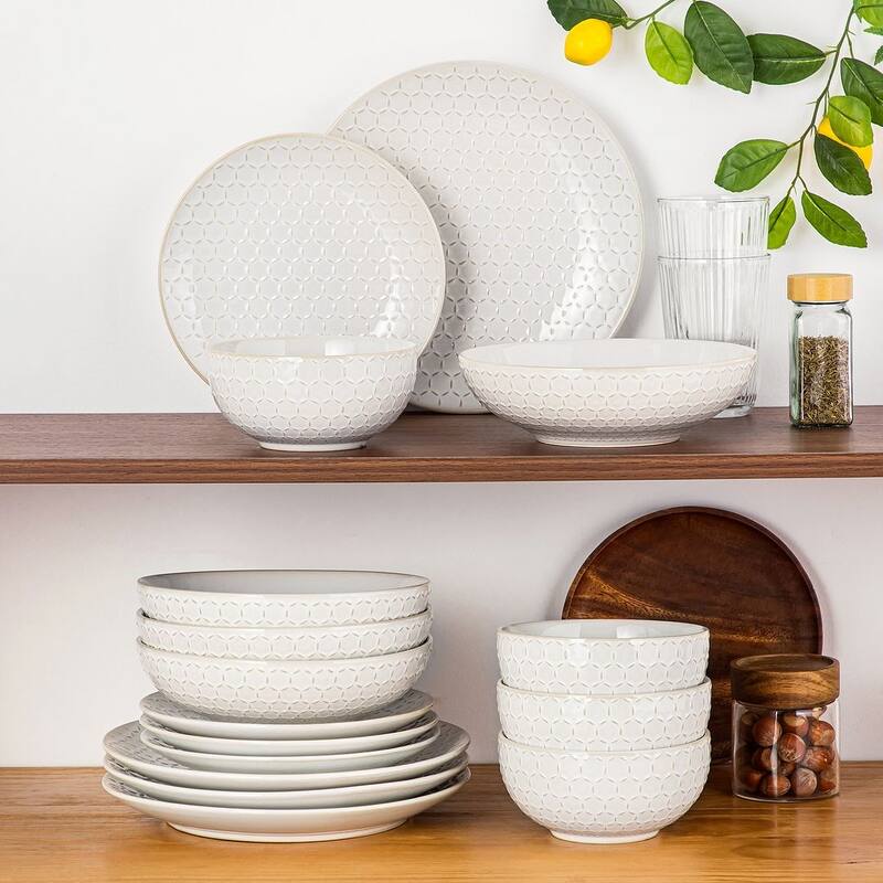 MALACASA LYDIA Embossed Stoneware 16-Piece Dinnerware Set