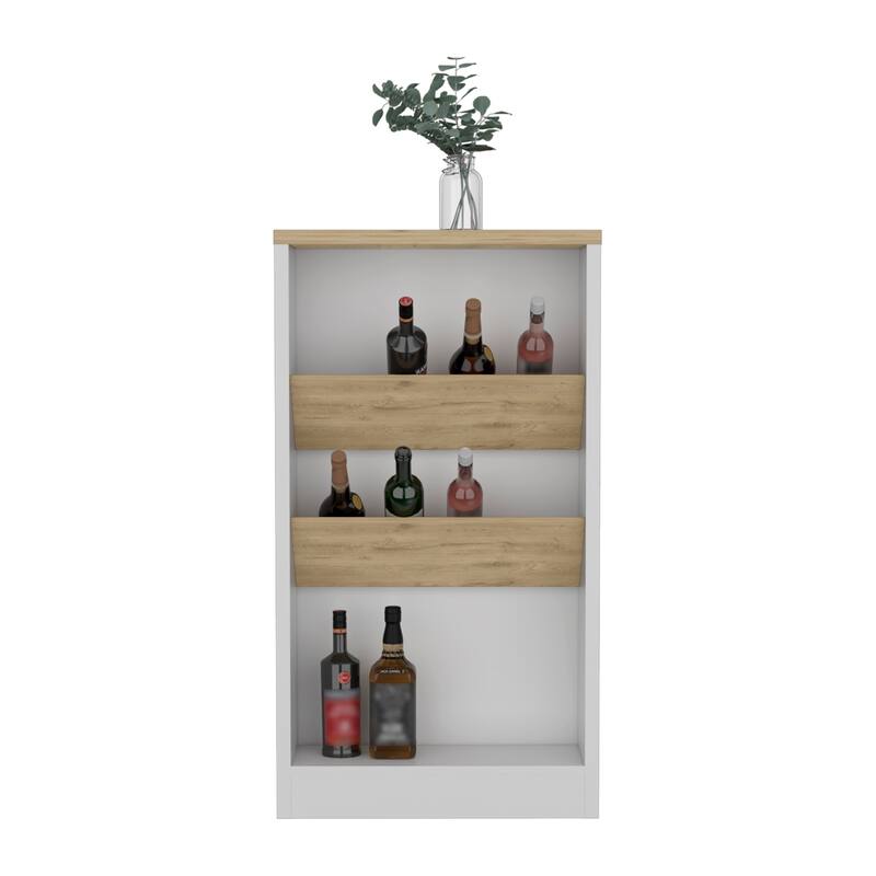 Modern Kitchen Island with Bottle Organizer, Shelf, and Spacious Surface - White/Macadamia 41"