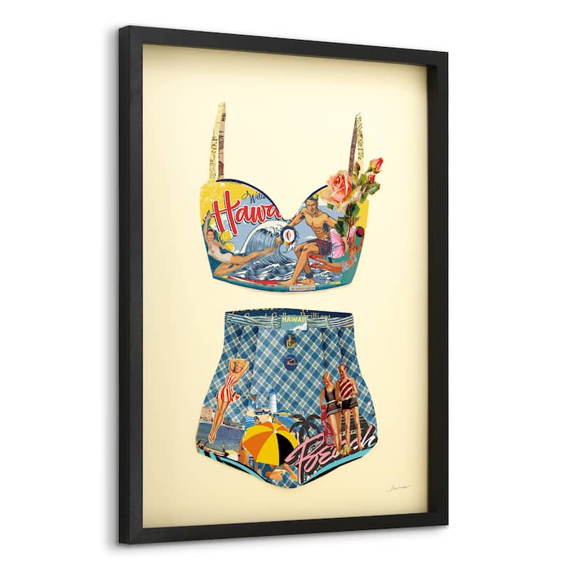 "Hawaii Beach" Dimensional Collage Framed Graphic Art Under Glass Wall Art