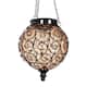 Exhart Solar Round Glass and Metal Hanging Lantern with 15 LED Fairy Firefly String Lights, 7 by 21 Inches