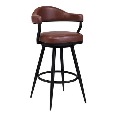 26 Inch Modern Vegan Faux Leather Counter Stool, Swivel, Metal, Brown