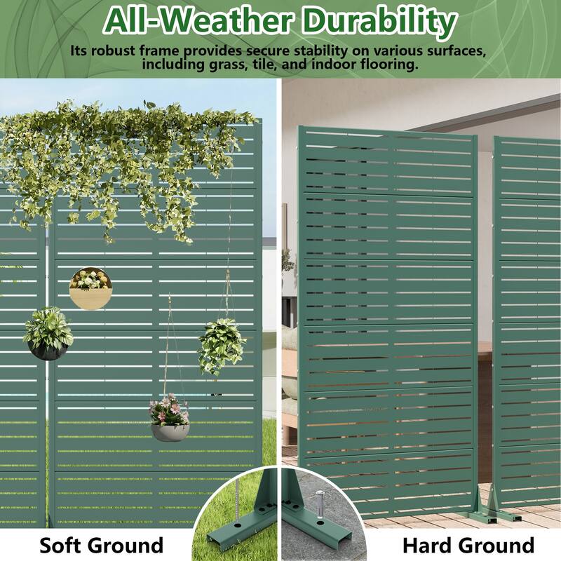 Outdoor Privacy Screen with Stand for Patio Garden Metal Fence Set of 2
