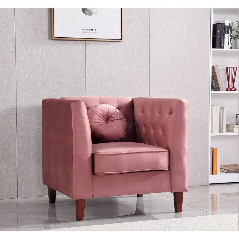 US PRIDE FURNITURE Velvet Classic Chesterfield Chair with Wood legs