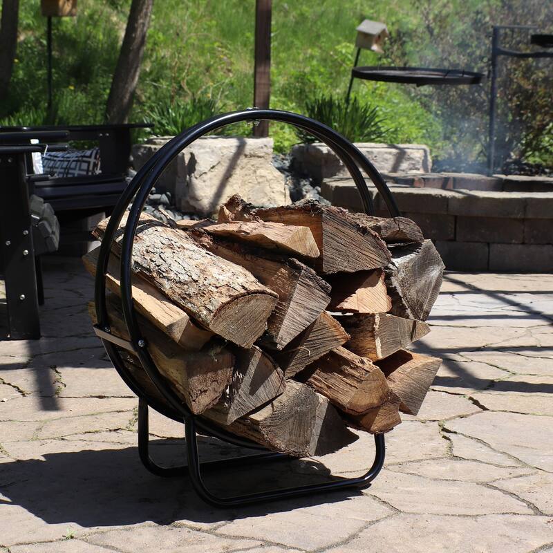 Sunnydaze Firewood Log Hoop Black Steel Easy Access Storage - Multiple Sizes