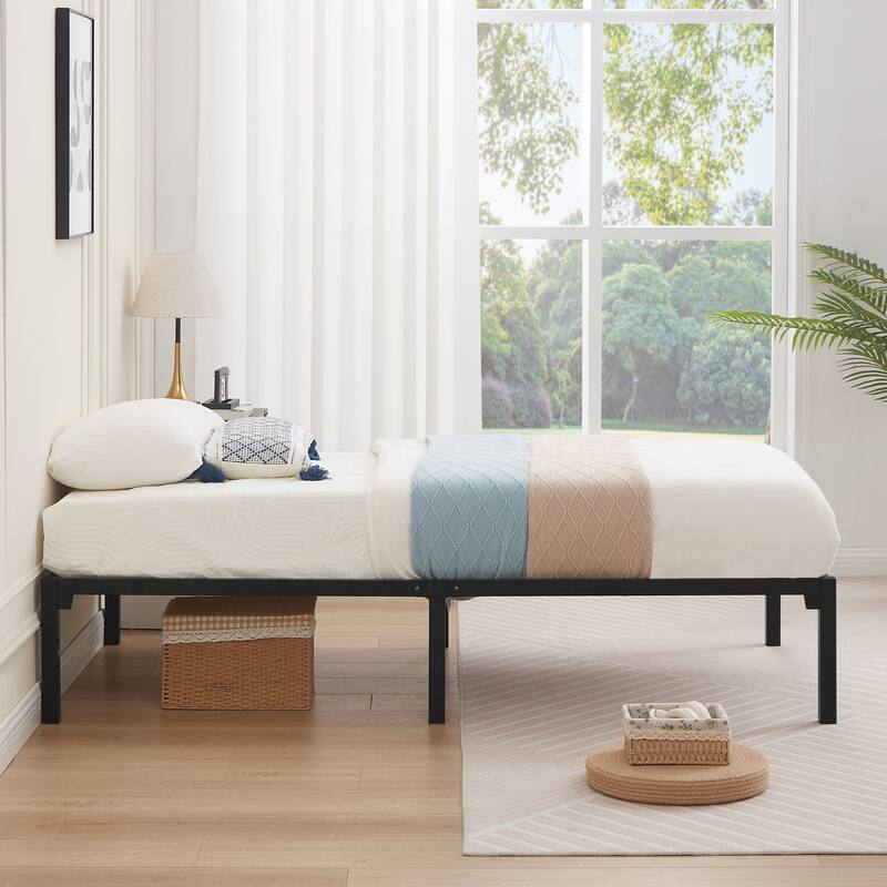 VECELO 14" No-Screw Metal Bed Frame Quick Snap Assembly Platform Underbed Storage No Box Spring Needed