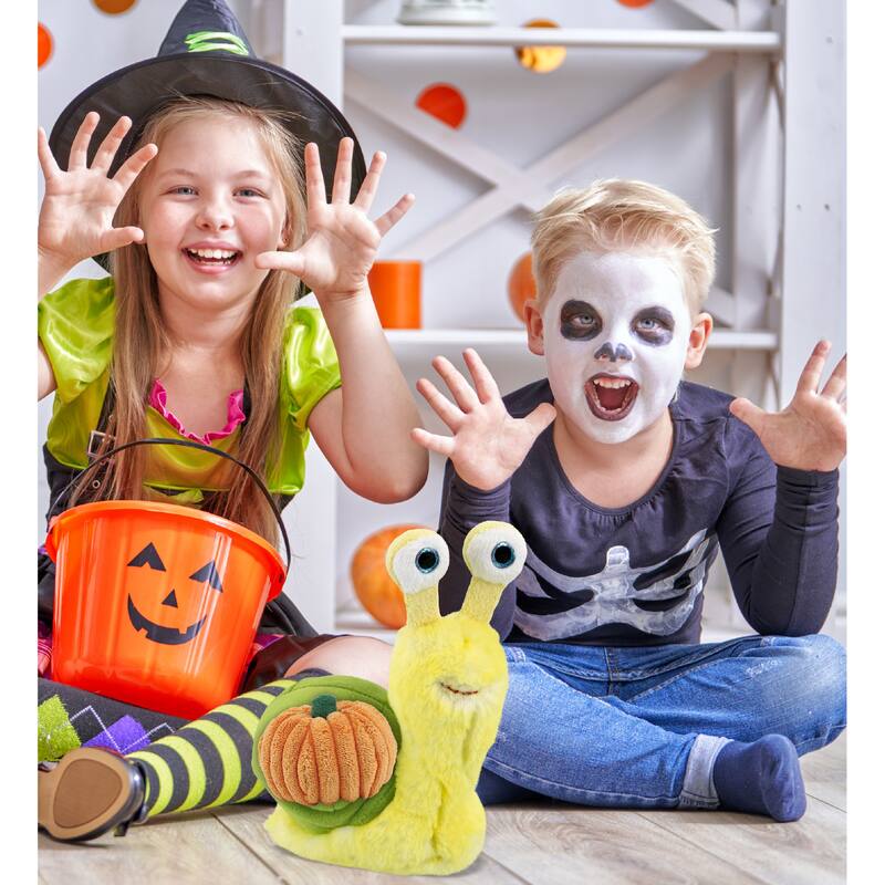 DolliBu Super Soft Yellow Snail Stuffed Animal w/ Pumpkin Plush Decor - 5.5 inches