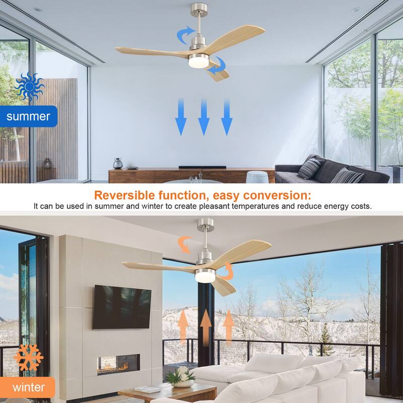 Sofucor 52" Indoor Wood Ceiling Fan Light with Remote, Integrated Light Optional