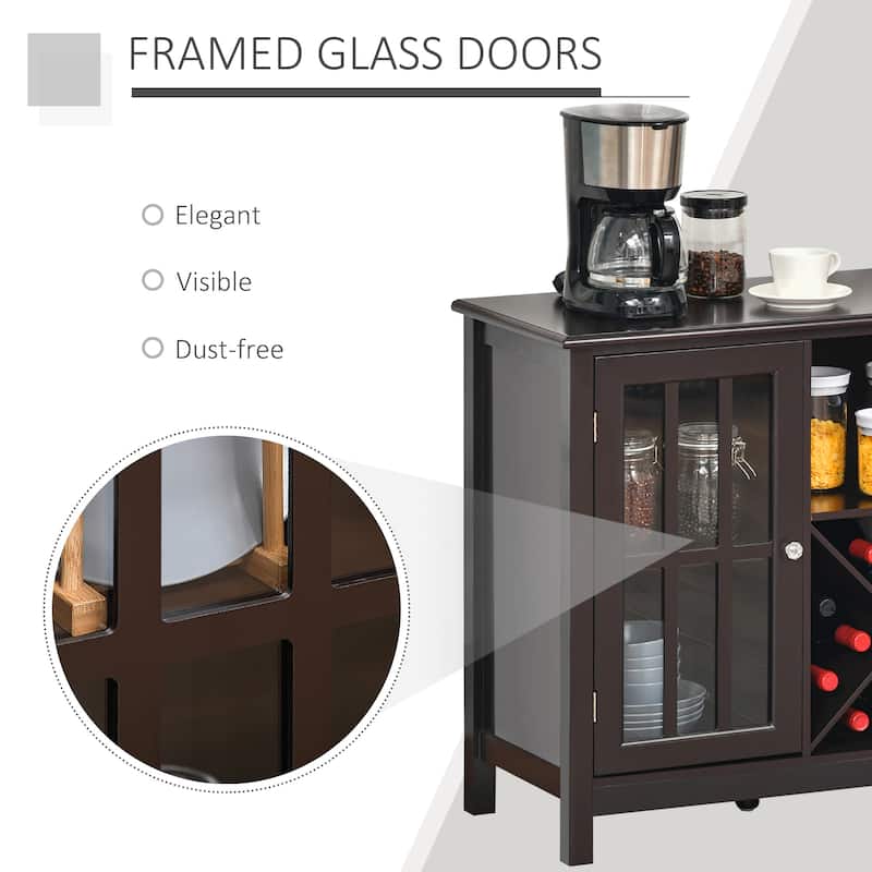 HOMCOM Serving Buffet Sideboard Cabinet with Open Storage, 12 Bottle Wine Rack, Framed Glass Doors and 2 Cabinets