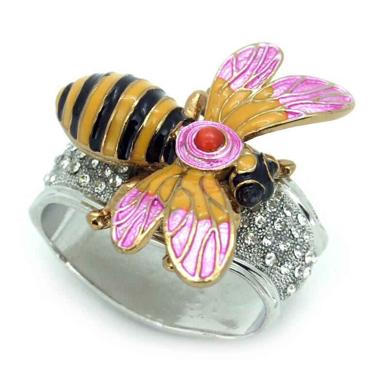 Set Of 4 Rhinestone Encrusted Metal Blebee Napkin Rings - 2 X 2.25 X 2.25 inches