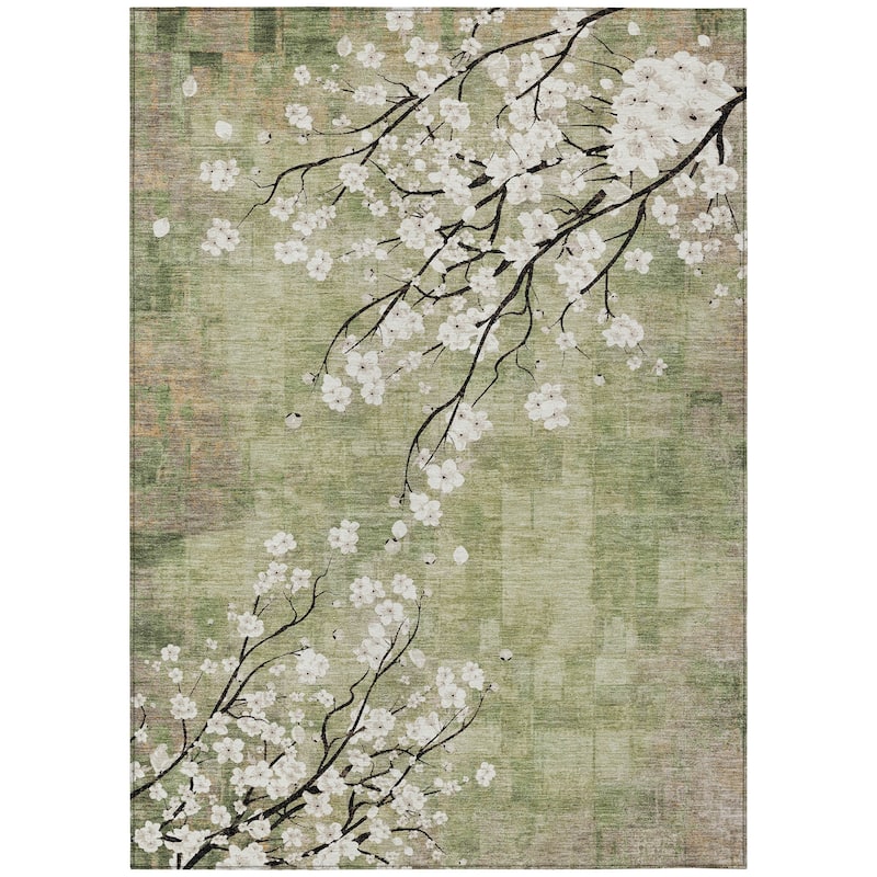 Machine Washable Indoor/ Outdoor Modern Floral Chantille Rug