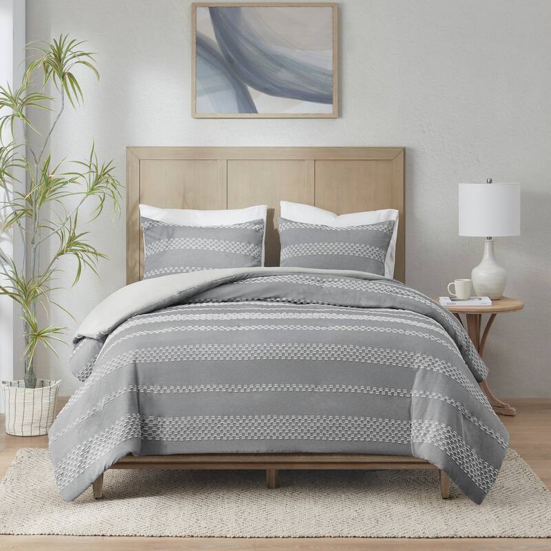 Madison Park Hendry 3 Piece Clipped Jacquard Duvet Cover Set (Insert Excluded)