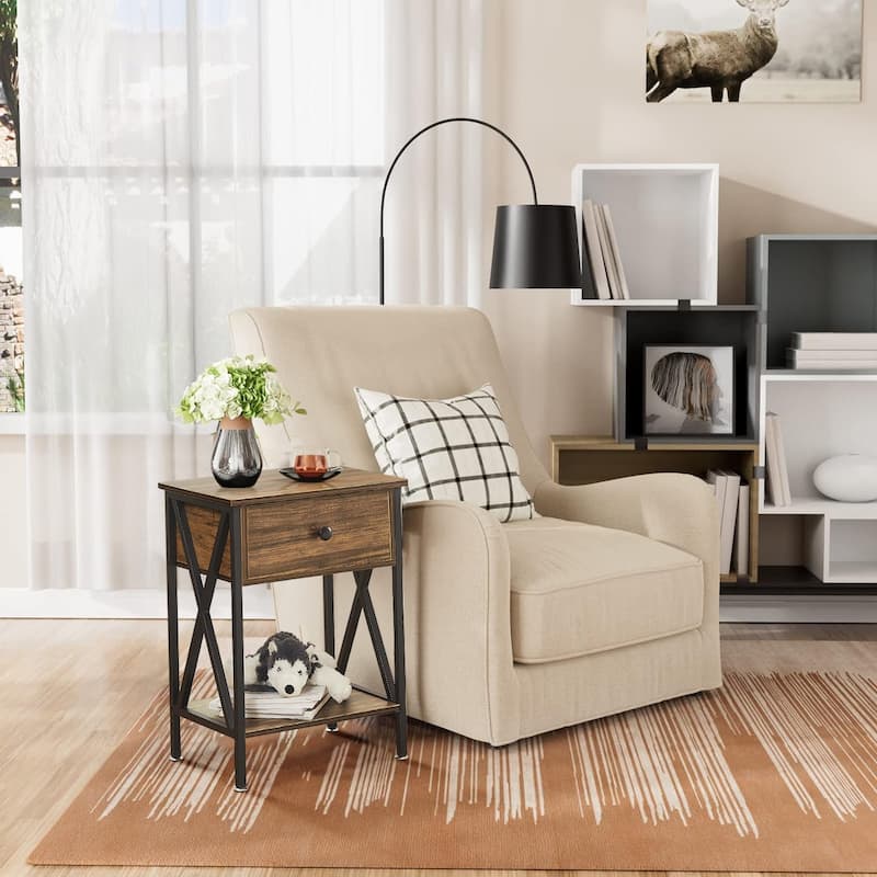 Modern 1-Drawert Nightstands X-Design with Storage Shelf, Set of 2 Nightstands
