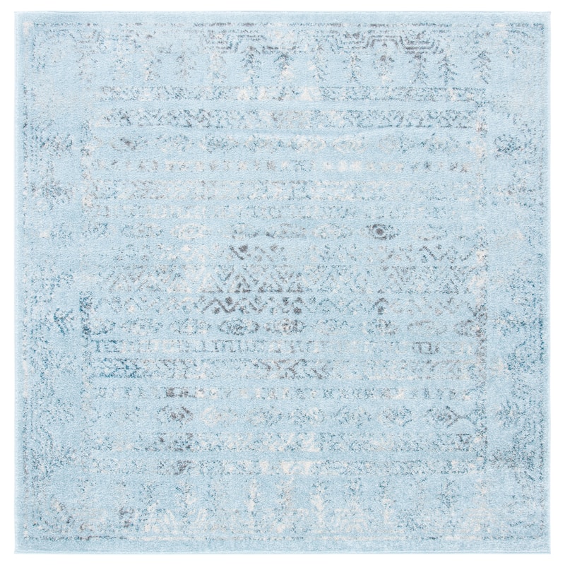 SAFAVIEH Tulum Luna Moroccan Boho Rug - 6'7" Square - Aqua Blue/Dark Grey