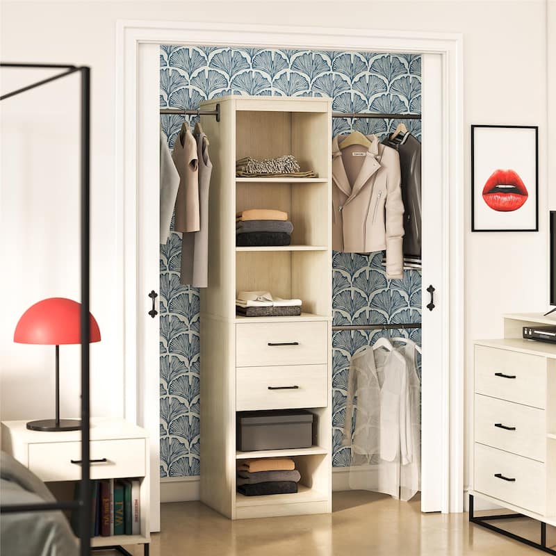 Roomfitters Kelly 5 Shelf Closet Organizer with 2 Drawers and 3 Hanging Rods, Ivory - Ivory