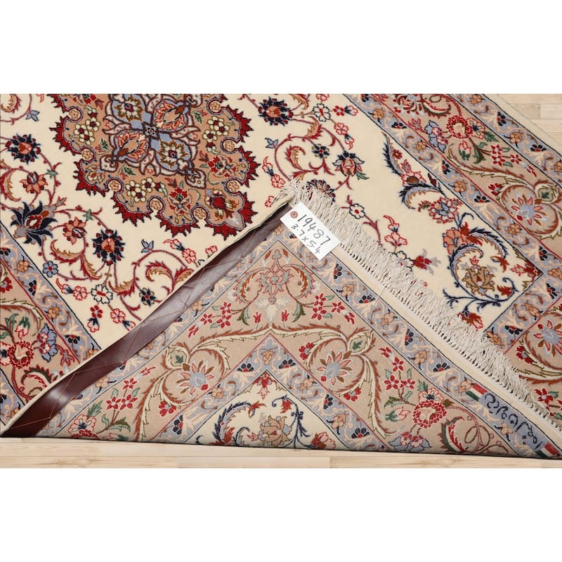 3'7''x5'4'' Hand Knotted Wool Ivory Isfahan Traditional 350 KPSI Rug - 3' 7'' x 5' 4''