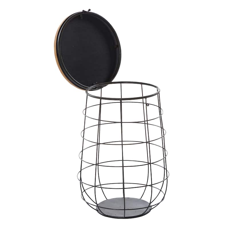 Metal Storage Basket with Wood Lids - Set of 3 Brown - Roche River Decor - 21"W x 21"L x 23"H