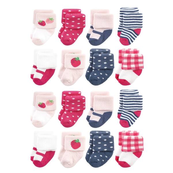 slide 1 of 1, Hudson Baby Cotton Rich Baby Terry Socks 16-Pack, Pink Strawberry Pink Strawberry - 0-6 Months