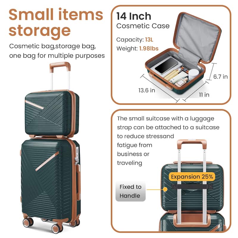 14/20/24/28" Expandable Lightweight Luggage Sets, Hardside Suitcase with Double 360 Degrees Mute Spinner Wheels & TSA Lock
