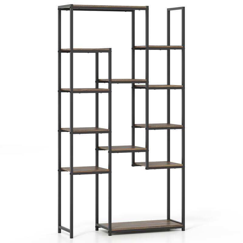 Gymax 2PCS Tall Bookshelf w/12 Open Shelves Anti-tip Kit for Living