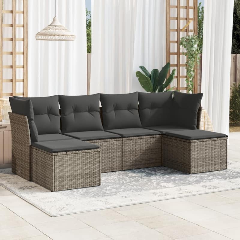 vidaXL Garden Sofa Set Gray PE rattan, Powder-coated steel 6 Piece - 21.7 x 21.7 x 14.6