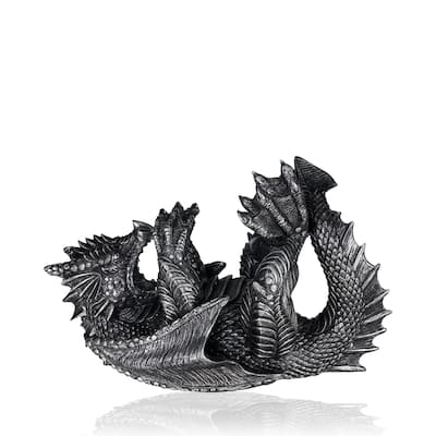 True Dragon Wine Bottle Holder Fantasy Tabletop Statue, Gothic Wine Accessory, Soft Base Protects Tables, Pewter Color Finish
