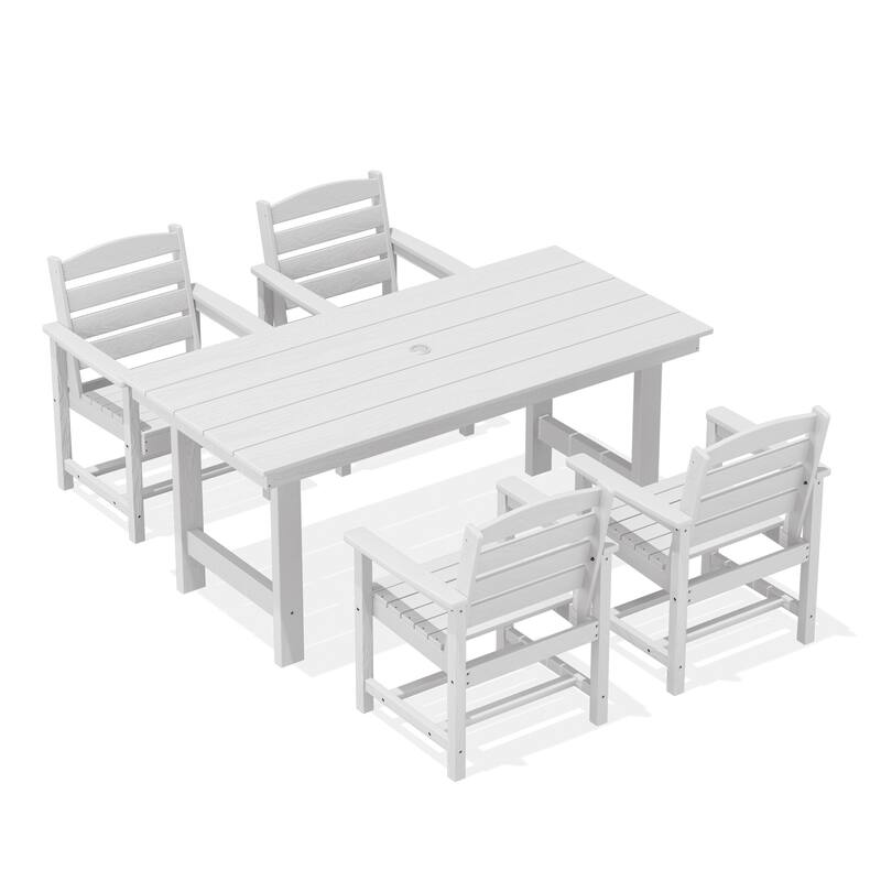 5-Piece HDPE Outdoor Dining Table Sets with Umbrella Hole - 1-Table 4-Chairs