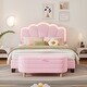 Full Size Upholstered Flower-Shape Bed with LED Light Strip & Ottoman,Sherpa Fabric Platform Bed with Wooden Slats Support,Pink