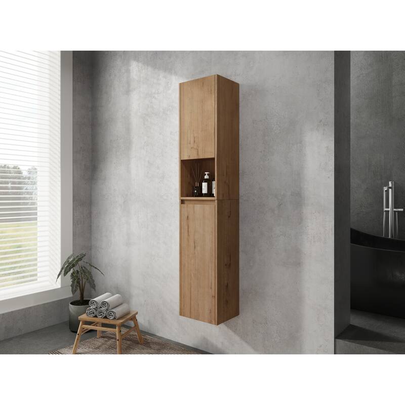 12" Bathroom Side Cabinet, Soft Close Doors, Float Mounting Design, Imitative Oak