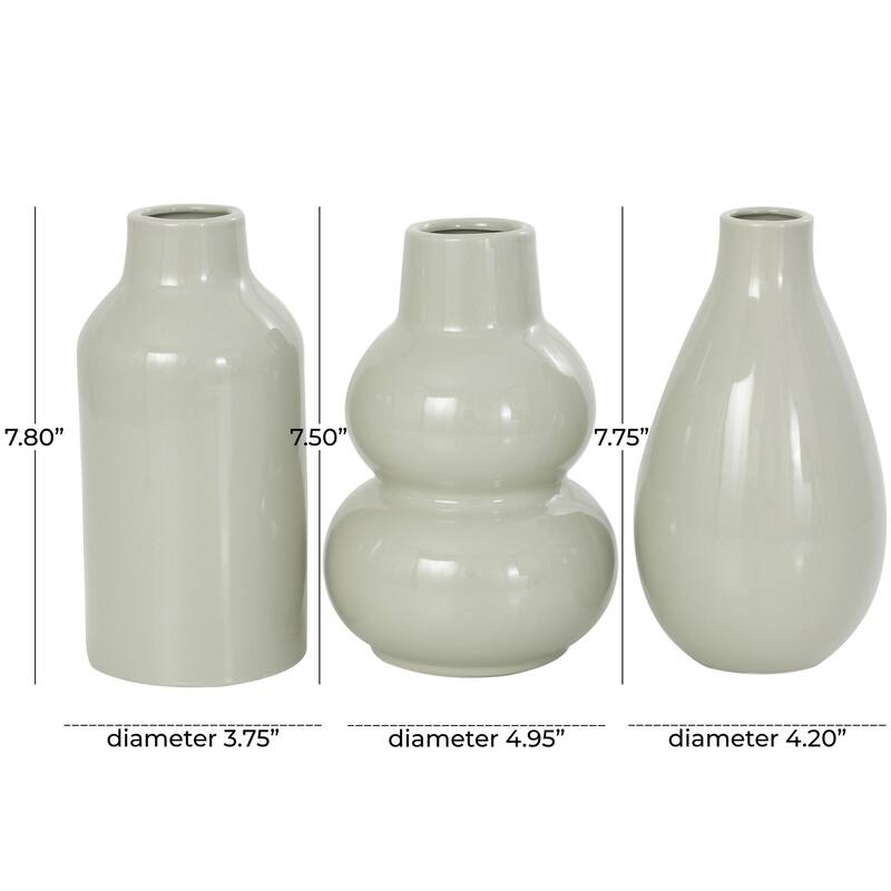 Ceramic Minimalistic Rounded Decorative Vase with Varying Shapes - Set of 3 Green - Roche River Decor