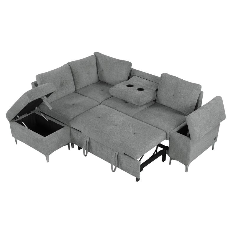 88.2" L-Shaped Upholstered Sofa with Ample Storage Space, Two Cup Holders and Two USB Ports
