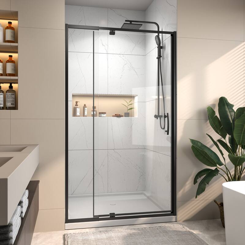 42"x71" Frameless Single Pivot Enclosure Glass Shower Door Black/Nickel with SGCC Tempered Glass