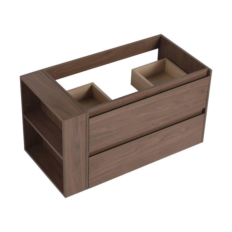 36" Wall-Mounted Bathroom Vanity, Double Soft-Close Drawers, Adjustable Side Rack, 45° Bevelled Invisible Handle