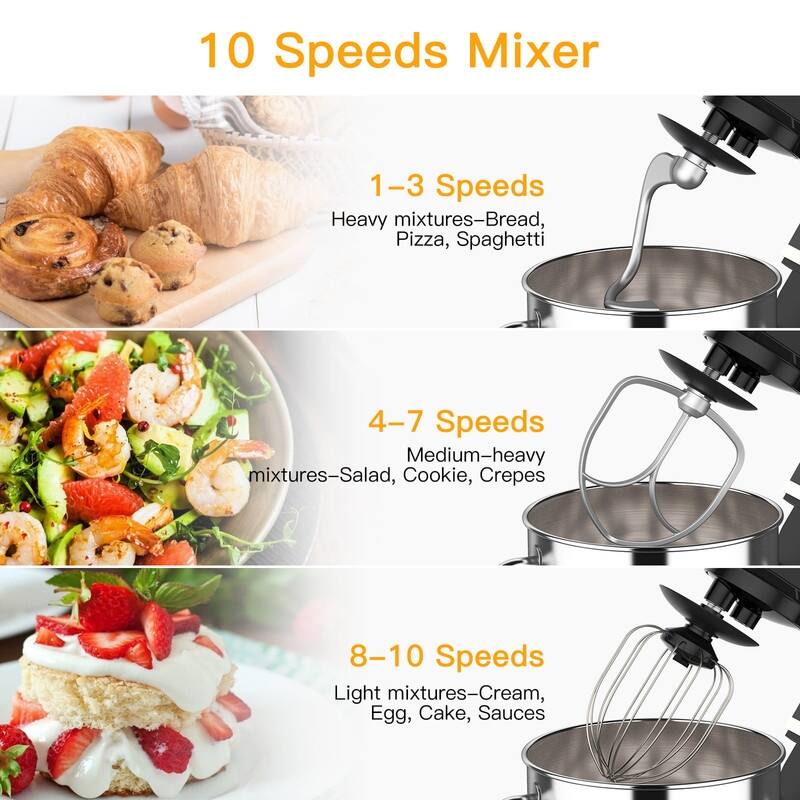 7.5 Quarts 10 Speed Tilt Head Kitchen Stand Mixer