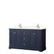 preview thumbnail 1 of 58, Avery 60 Inch Double Vanity, Cultured Marble Top Dark Blue, Gold Trim, White Cultured Marble Top