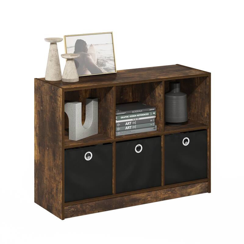 31.6 in. Tall Black Wood 6-Shelf Bookcase