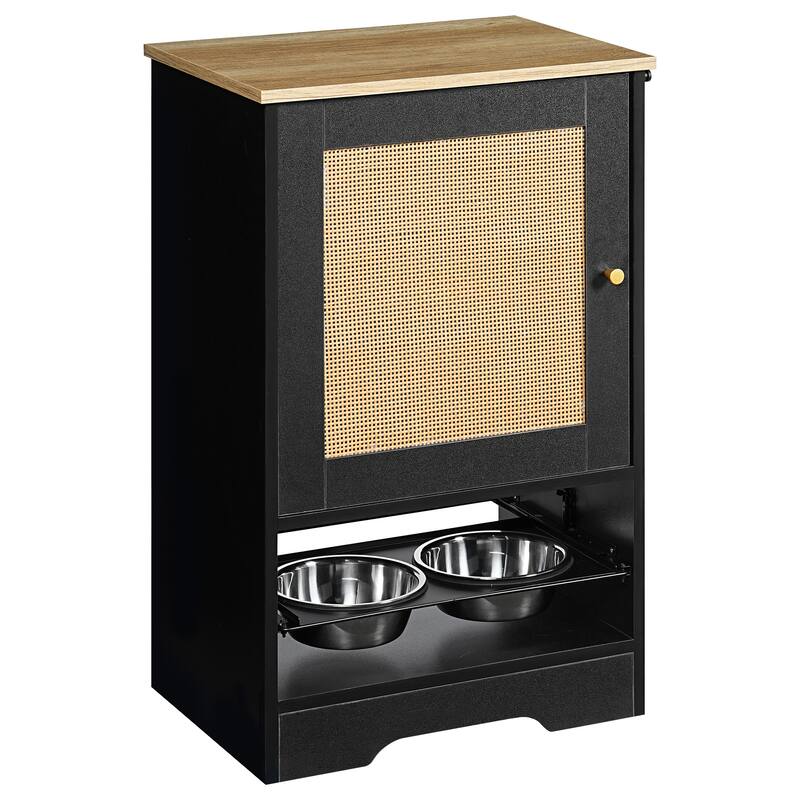Feeding Station with 1 Storage Cabinets, Pet Feeding Station with 2 Elevated Dog Bowls, Side Hooks, Anti-tip Kit