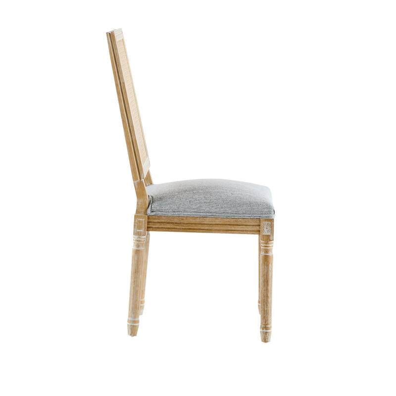 [Set of 2]Dining Chairs -Elegant Cane Backrest & Upholstered Seats with Fluted Legs -Rustic Weathered Finish -Rubberwood Frame