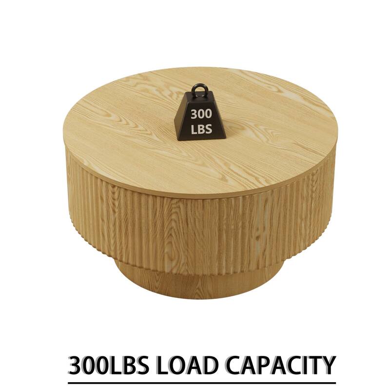 29.53" MDF Modern Circular Coffee Table, with Circular Stripe Design and Storage Space, Suitable for Home & Kitchen