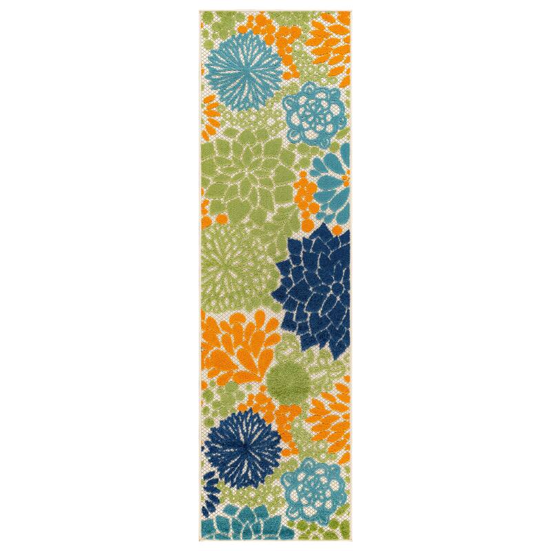 World Rug Gallery Indoor/Outdoor High-Low Textured Area Rug, Floral, Easy-Clean Patio Rug
