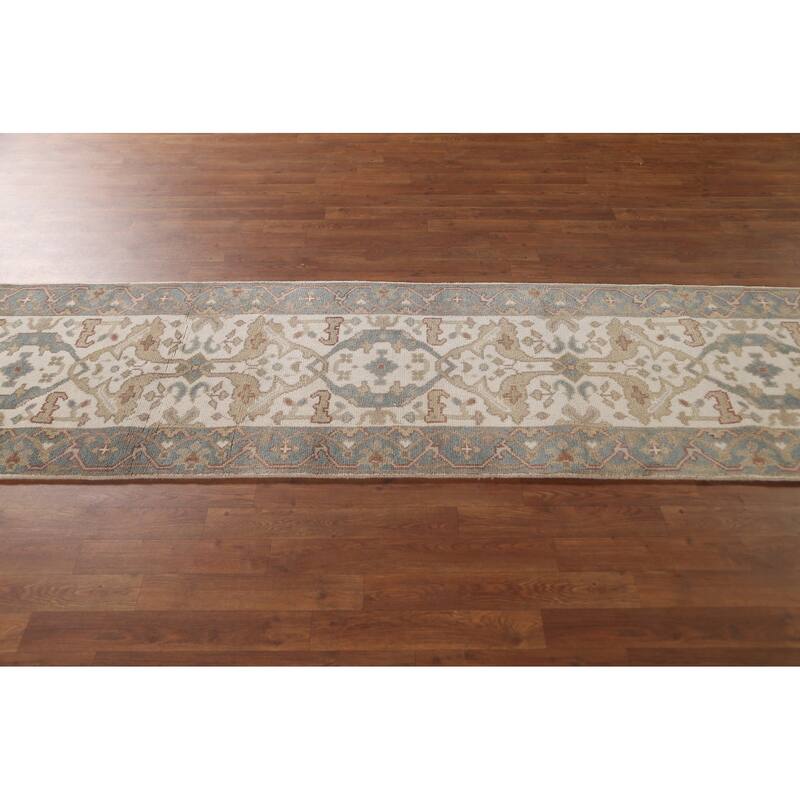 Ivory Oushak Oriental Runner Rug Handmade Wool Carpet - 2'6"x 9'10"