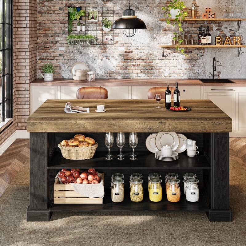 55 Inch Bar Table with Storage Shelves, Counter Height Pub Table, High Top Table for Home Bar, Bistro, Dining Room, Living Room