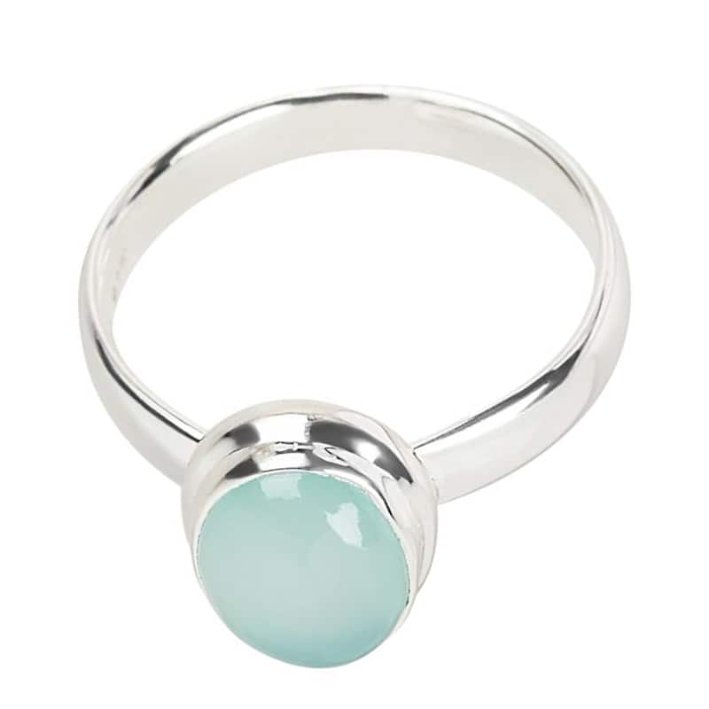 925 Sterling Silver Aqua Chalcedony Gemstone Solitaire Ring