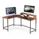 Modern L-Shaped Computer Office Desk with Monitor Stand Walnut - Bed ...